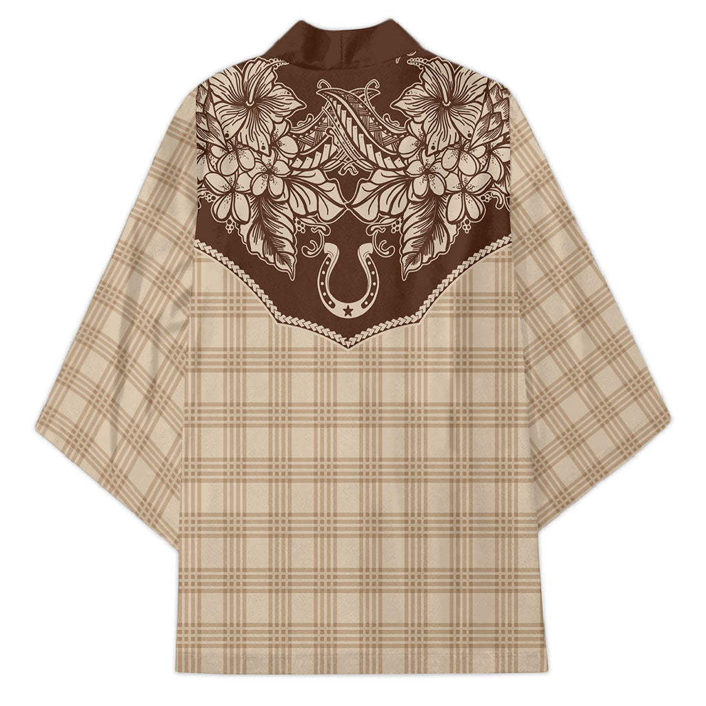 Hawai'i Paniolo Motif Leather Brown Kimono Floral Palaka Print LT7 - Polynesian Pride