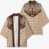 Hawai'i Paniolo Motif Leather Brown Kimono Floral Palaka Print LT7 - Polynesian Pride