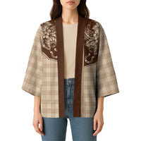 Hawai'i Paniolo Motif Leather Brown Kimono Floral Palaka Print LT7 - Polynesian Pride