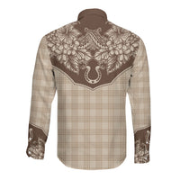 Hawai'i Paniolo Motif Leather Brown Long Sleeve Button Shirt Floral Palaka Print LT7 - Polynesian Pride