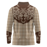 Hawai'i Paniolo Motif Leather Brown Long Sleeve Polo Shirt Floral Palaka Print LT7 - Polynesian Pride