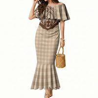 Hawai'i Paniolo Motif Leather Brown Mermaid Dress Floral Palaka Print LT7 Women Brown - Polynesian Pride
