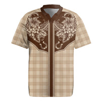 Hawai'i Paniolo Motif Leather Brown Rugby Jersey Floral Palaka Print LT7 Brown - Polynesian Pride