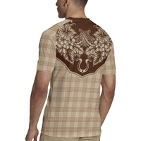 Hawai'i Paniolo Motif Leather Brown Rugby Jersey Floral Palaka Print LT7 - Polynesian Pride