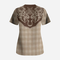 Hawai'i Paniolo Motif Leather Brown Scrub Top Floral Palaka Print LT7 - Polynesian Pride