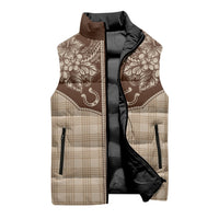 Hawai'i Paniolo Motif Leather Brown Sleeveless Puffer Jacket Floral Palaka Print LT7 - Polynesian Pride