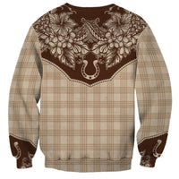 Hawai'i Paniolo Motif Leather Brown Sweatshirt Floral Palaka Print LT7 - Polynesian Pride
