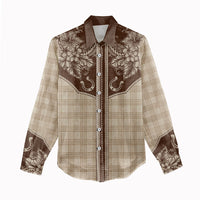 Hawai'i Paniolo Motif Leather Brown Women Casual Shirt Floral Palaka Print LT7 - Polynesian Pride