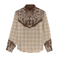 Hawai'i Paniolo Motif Leather Brown Women Casual Shirt Floral Palaka Print LT7 - Polynesian Pride