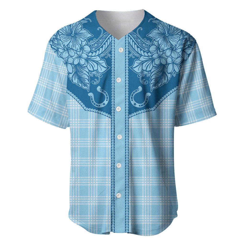 Hawai'i Paniolo Motif Deep Blue Baseball Jersey Floral Palaka Print LT7 Navy Blue - Polynesian Pride