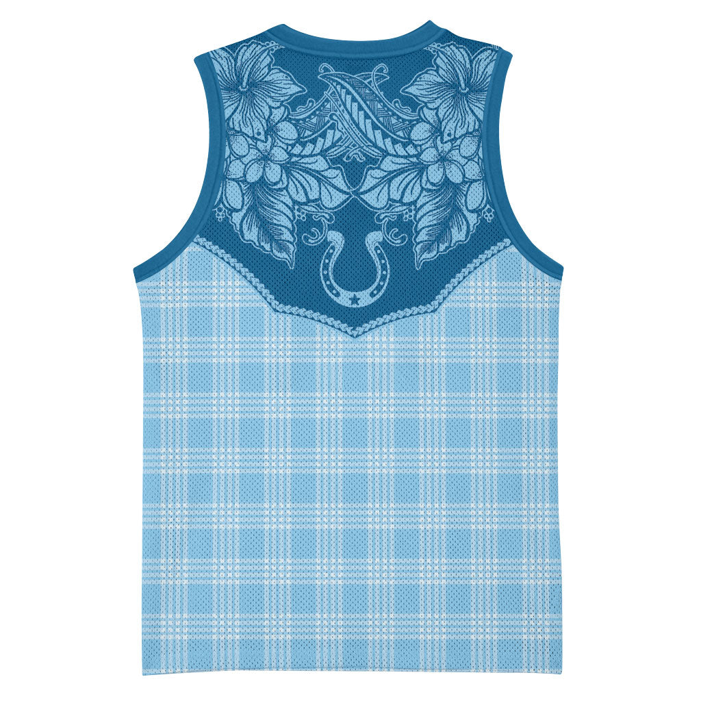 Hawai'i Paniolo Motif Deep Blue Basketball Jersey Floral Palaka Print LT7 - Polynesian Pride