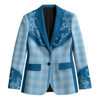 Hawai'i Paniolo Motif Deep Blue Blazer Floral Palaka Print LT7 Unisex Navy Blue - Polynesian Pride