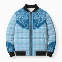 Hawai'i Paniolo Motif Deep Blue Bomber Puffer Jacket Floral Palaka Print LT7 Unisex Navy Blue - Polynesian Pride
