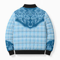 Hawai'i Paniolo Motif Deep Blue Bomber Puffer Jacket Floral Palaka Print LT7 - Polynesian Pride