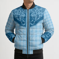 Hawai'i Paniolo Motif Deep Blue Bomber Puffer Jacket Floral Palaka Print LT7 - Polynesian Pride