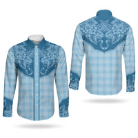 Hawai'i Paniolo Motif Deep Blue Couples Matching Tank Maxi Dress and Long Sleeve Button Shirt Floral Palaka Print LT7 - Polynesian Pride