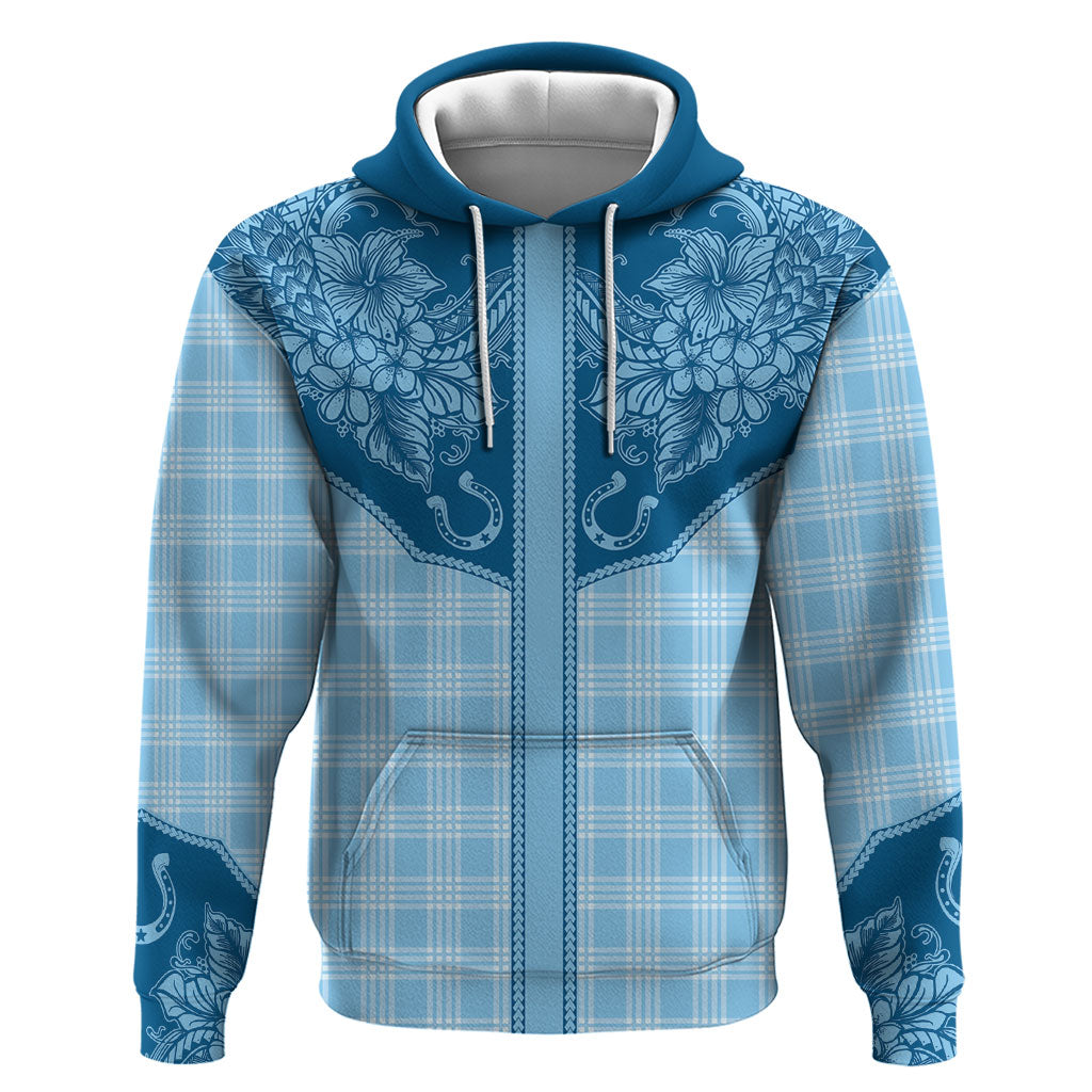 Hawai'i Paniolo Motif Deep Blue Hoodie Floral Palaka Print