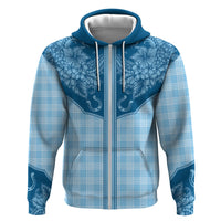 Hawai'i Paniolo Motif Deep Blue Hoodie Floral Palaka Print LT7 Zip Hoodie Navy Blue - Polynesian Pride