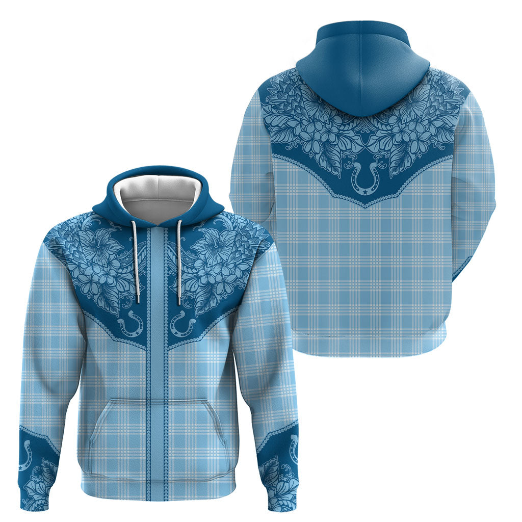 Hawai'i Paniolo Motif Deep Blue Hoodie Floral Palaka Print LT7 - Polynesian Pride