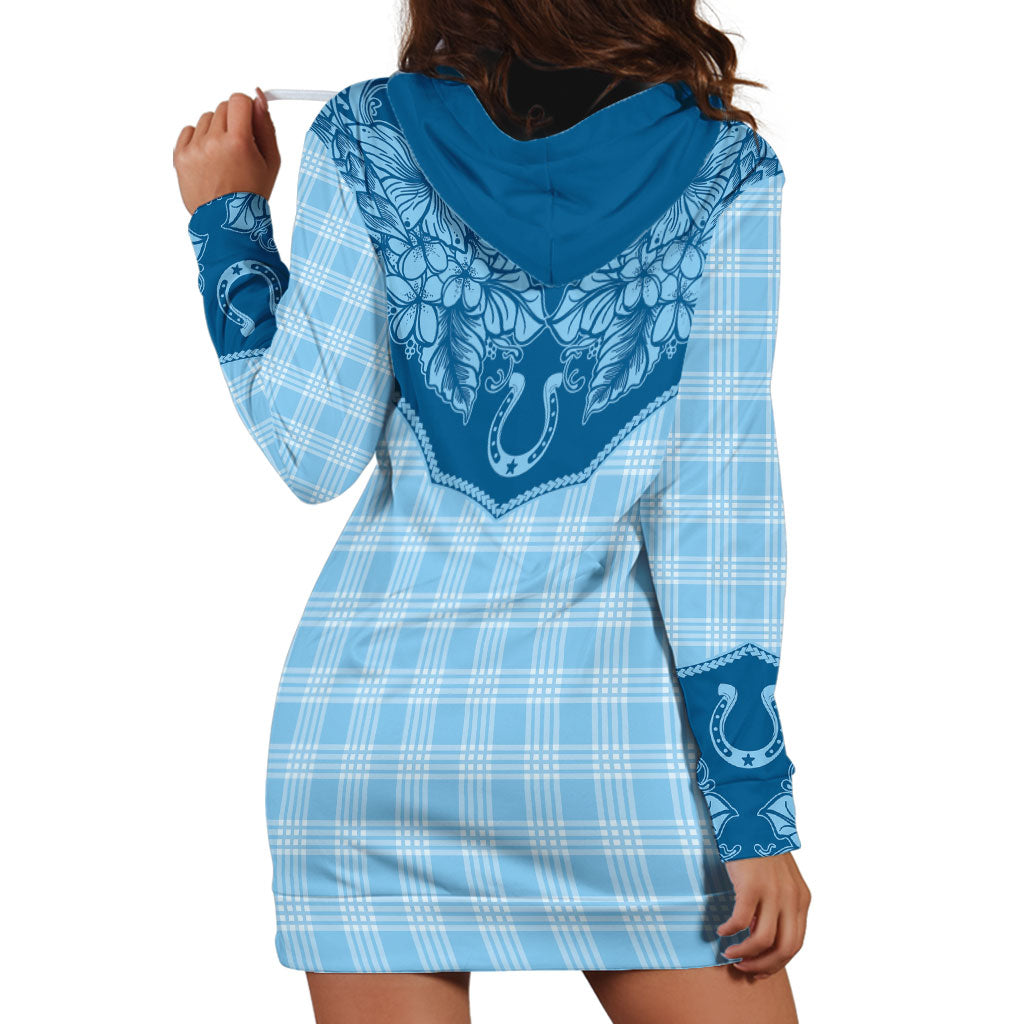 Hawai'i Paniolo Motif Deep Blue Hoodie Dress Floral Palaka Print LT7 - Polynesian Pride