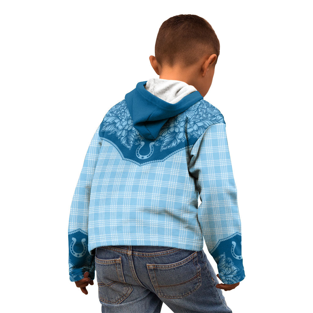 Hawai'i Paniolo Motif Deep Blue Kid Hoodie Floral Palaka Print LT7 - Polynesian Pride