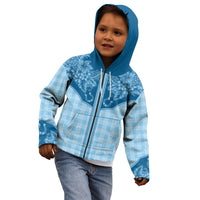 Hawai'i Paniolo Motif Deep Blue Kid Hoodie Floral Palaka Print LT7 - Polynesian Pride