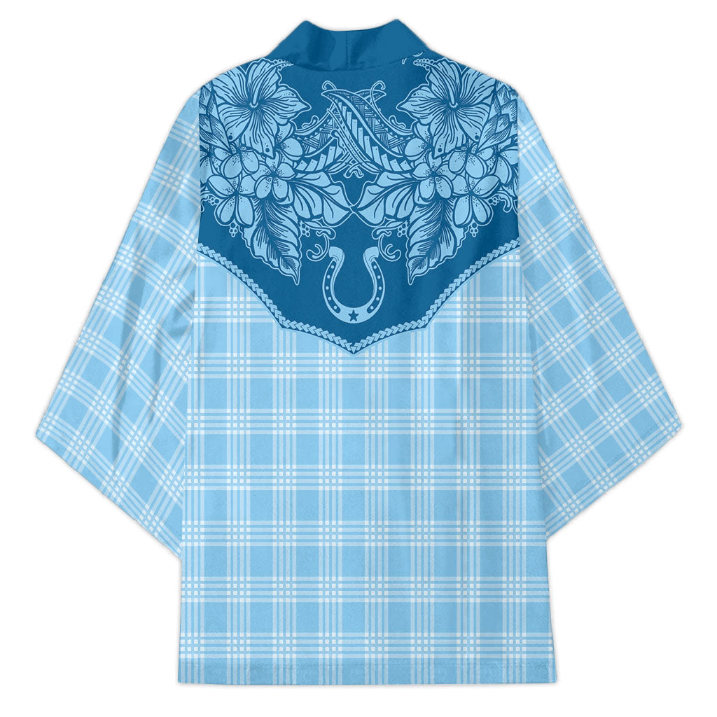 Hawai'i Paniolo Motif Deep Blue Kimono Floral Palaka Print LT7 - Polynesian Pride