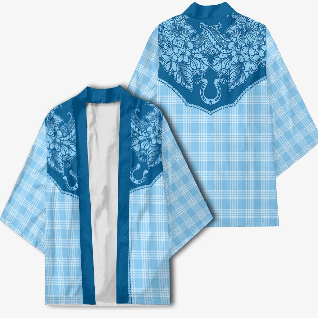 Hawai'i Paniolo Motif Deep Blue Kimono Floral Palaka Print LT7 - Polynesian Pride