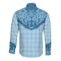 Hawai'i Paniolo Motif Deep Blue Long Sleeve Button Shirt Floral Palaka Print LT7 - Polynesian Pride