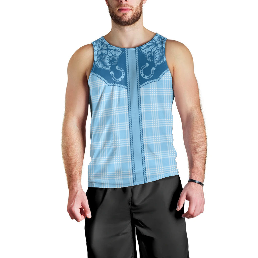 Hawai'i Paniolo Motif Deep Blue Men Tank Top Floral Palaka Print LT7 - Polynesian Pride