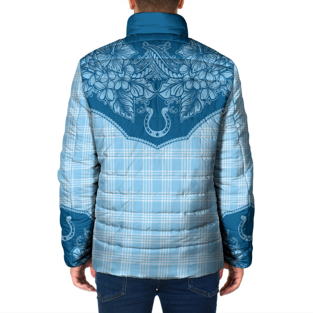 Hawai'i Paniolo Motif Deep Blue Padded Jacket Floral Palaka Print LT7 - Polynesian Pride