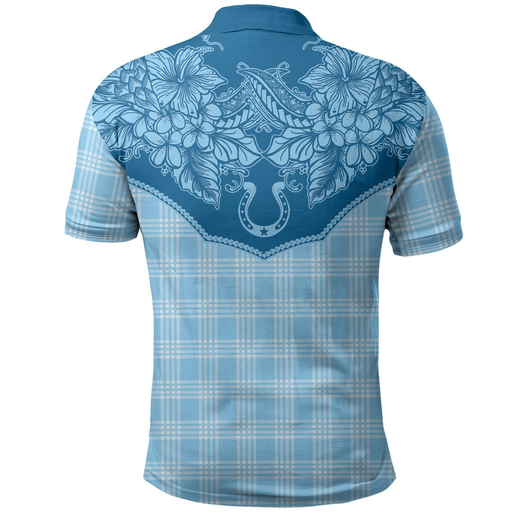 Hawai'i Paniolo Motif Deep Blue Polo Shirt Floral Palaka Print LT7 - Polynesian Pride