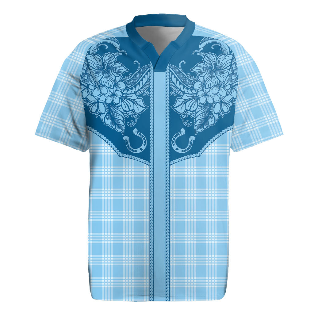 Hawai'i Paniolo Motif Deep Blue Rugby Jersey Floral Palaka Print LT7 Navy Blue - Polynesian Pride