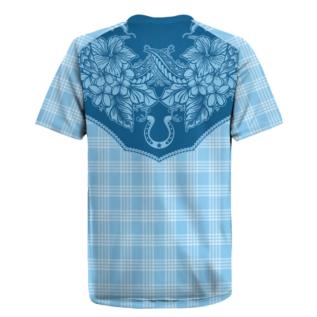 Hawai'i Paniolo Motif Deep Blue Rugby Jersey Floral Palaka Print LT7 - Polynesian Pride