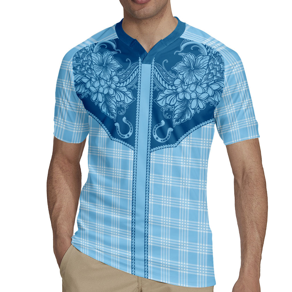 Hawai'i Paniolo Motif Deep Blue Rugby Jersey Floral Palaka Print LT7 - Polynesian Pride