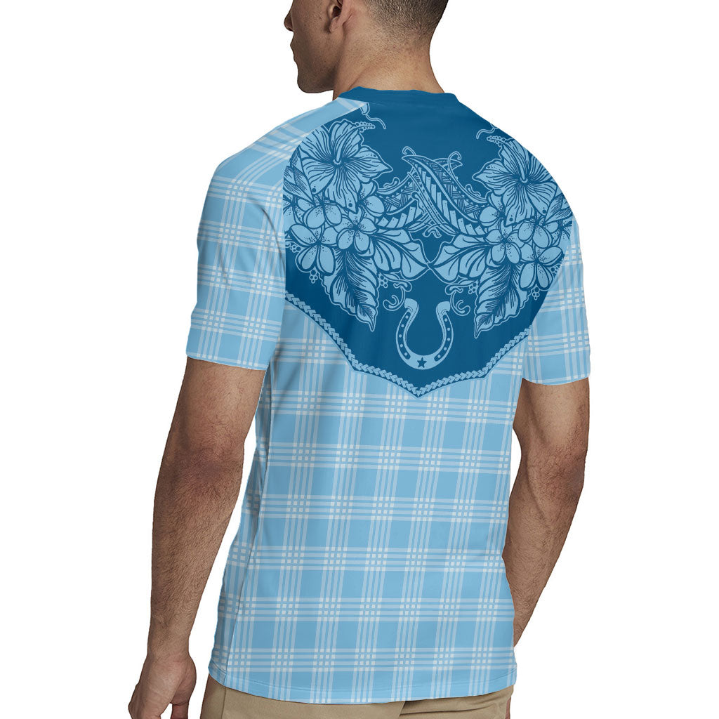 Hawai'i Paniolo Motif Deep Blue Rugby Jersey Floral Palaka Print LT7 - Polynesian Pride