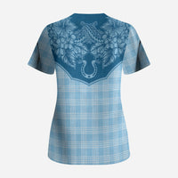 Hawai'i Paniolo Motif Deep Blue Scrub Top Floral Palaka Print LT7 - Polynesian Pride