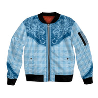 Hawai'i Paniolo Motif Deep Blue Sleeve Zip Bomber Jacket Floral Palaka Print LT7 Unisex Navy Blue - Polynesian Pride