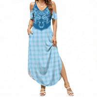 Hawai'i Paniolo Motif Deep Blue Summer Maxi Dress Floral Palaka Print LT7 Women Navy Blue - Polynesian Pride