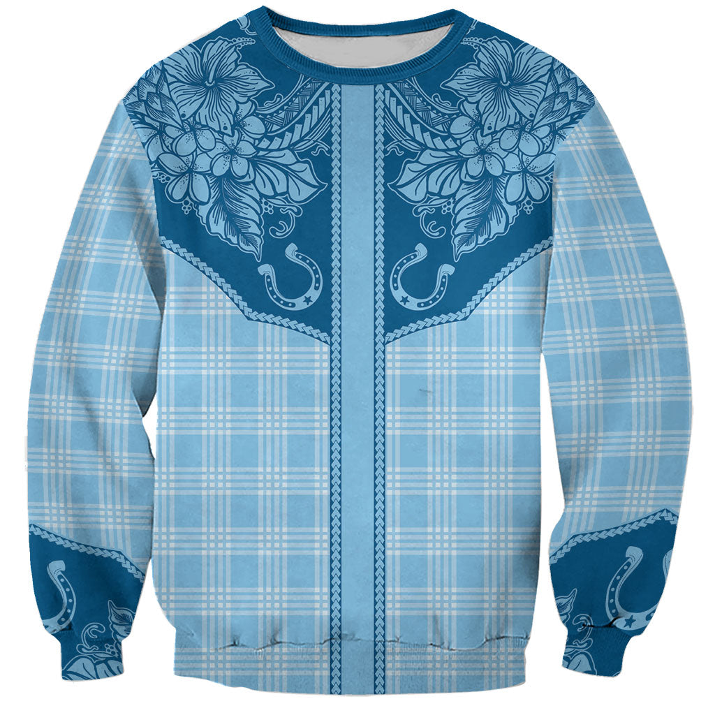 Hawai'i Paniolo Motif Deep Blue Sweatshirt Floral Palaka Print
