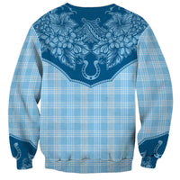 Hawai'i Paniolo Motif Deep Blue Sweatshirt Floral Palaka Print LT7 - Polynesian Pride