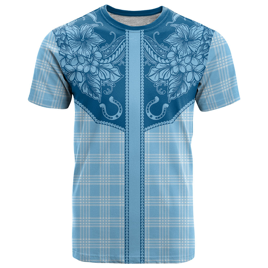 Hawai'i Paniolo Motif Deep Blue T Shirt Floral Palaka Print