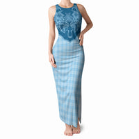 Hawai'i Paniolo Motif Deep Blue Tank Maxi Dress Floral Palaka Print LT7 Women Navy Blue - Polynesian Pride