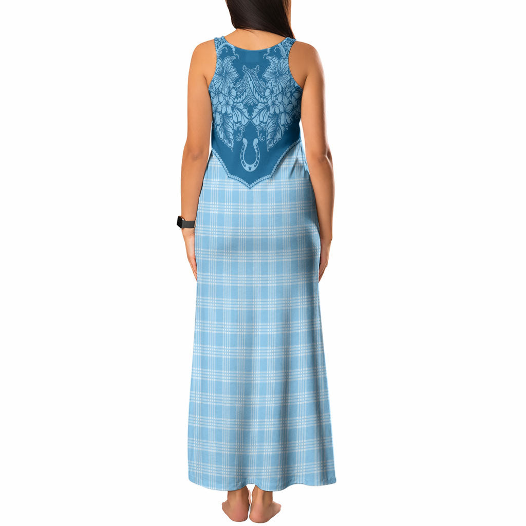 Hawai'i Paniolo Motif Deep Blue Tank Maxi Dress Floral Palaka Print LT7 - Polynesian Pride
