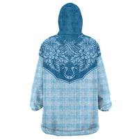 Hawai'i Paniolo Motif Deep Blue Wearable Blanket Hoodie Floral Palaka Print LT7 - Polynesian Pride