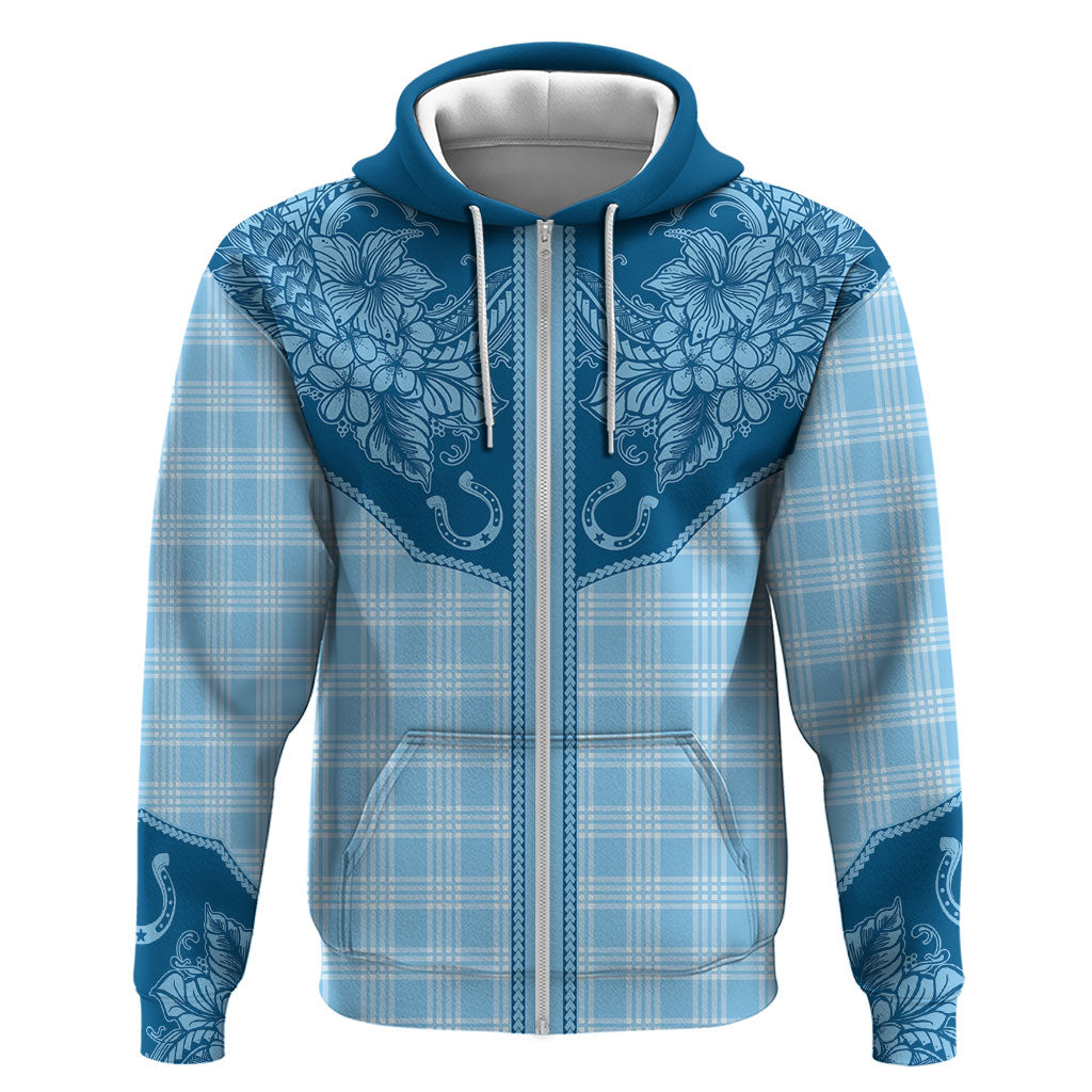 Hawai'i Paniolo Motif Deep Blue Zip Hoodie Floral Palaka Print LT7 Zip Hoodie Navy Blue - Polynesian Pride