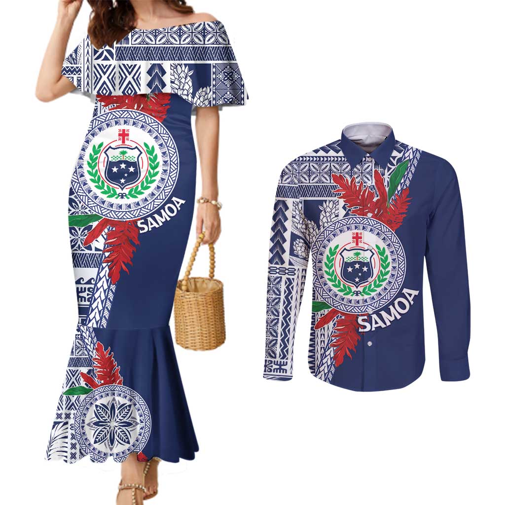 Samoa Rugby Personalized Couples Matching Mermaid Dress and Long Sleeve Button Shirt Toa Samoa Myriad Siapo