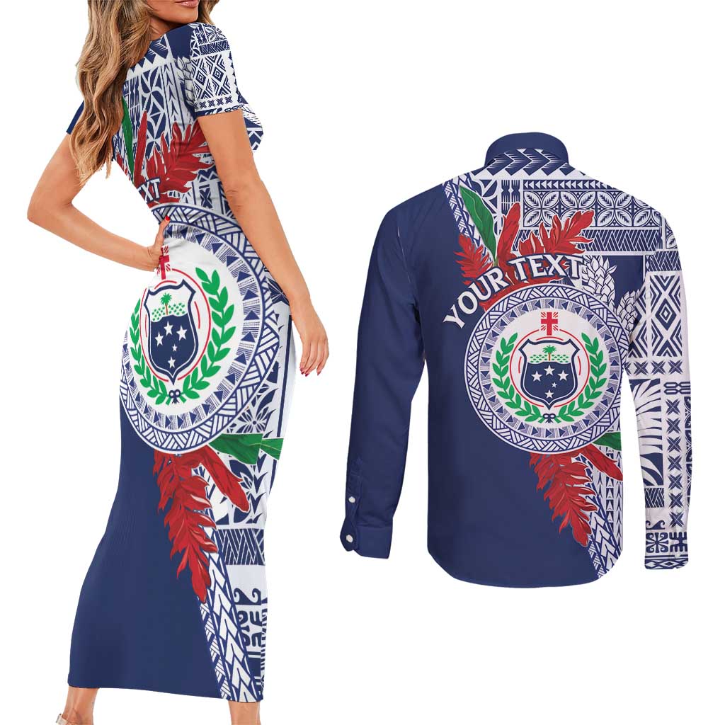 Samoa Rugby Personalized Couples Matching Short Sleeve Bodycon Dress and Long Sleeve Button Shirt Toa Samoa Myriad Siapo