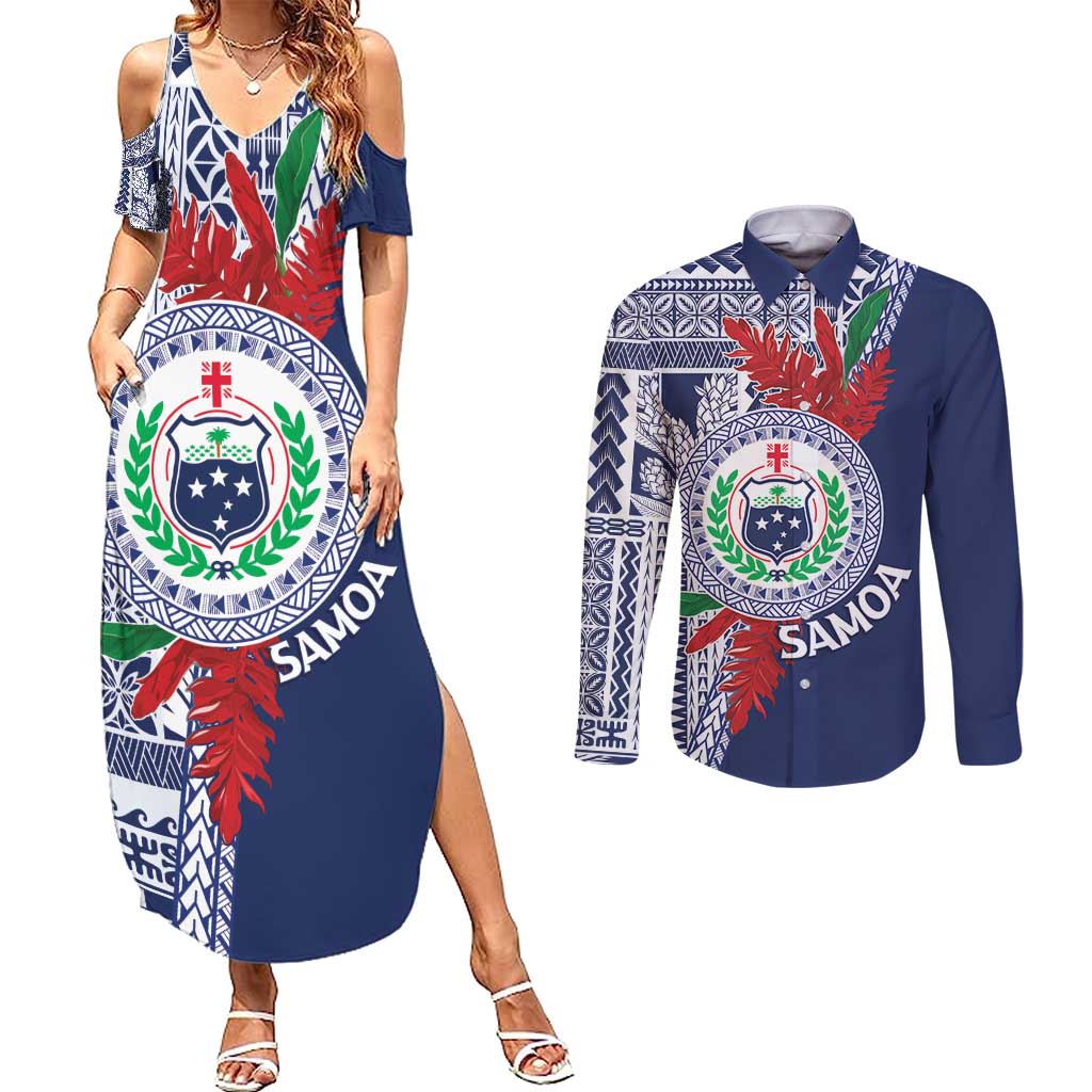 Samoa Rugby Personalized Couples Matching Summer Maxi Dress and Long Sleeve Button Shirt Toa Samoa Myriad Siapo