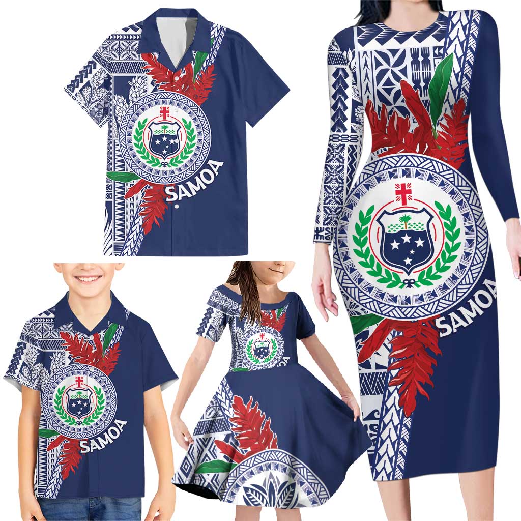 Samoa Rugby Personalized Family Matching Long Sleeve Bodycon Dress and Hawaiian Shirt Toa Samoa Myriad Siapo